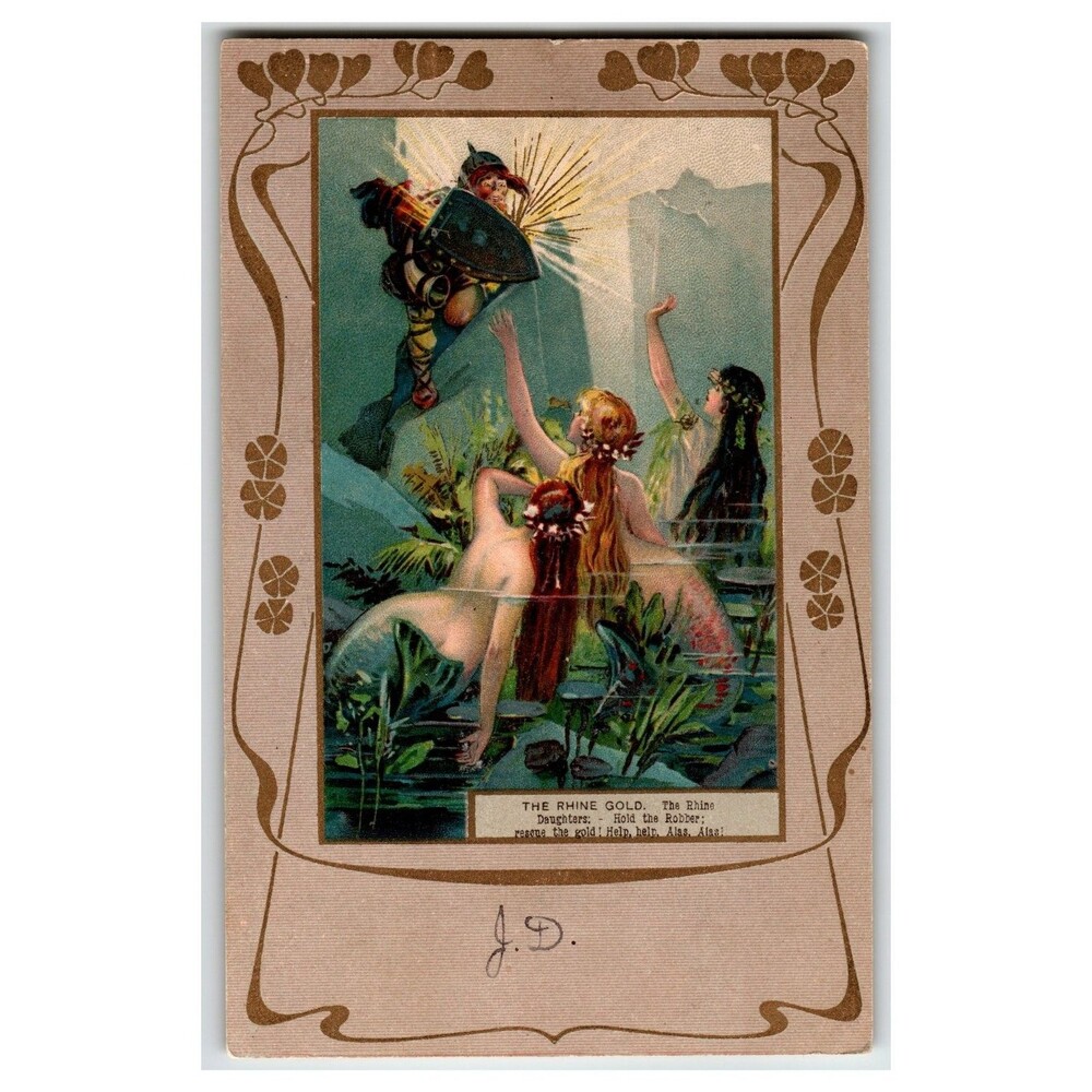 Raphael Tuck Wagner Rhine Gold Postcard 1905 Art Nouveau Mermaids Knight Fantasy
